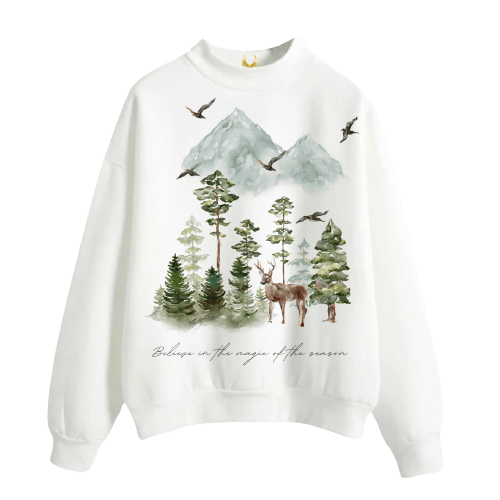Women's Warm Sweatshirt Without Hood with Nature Print