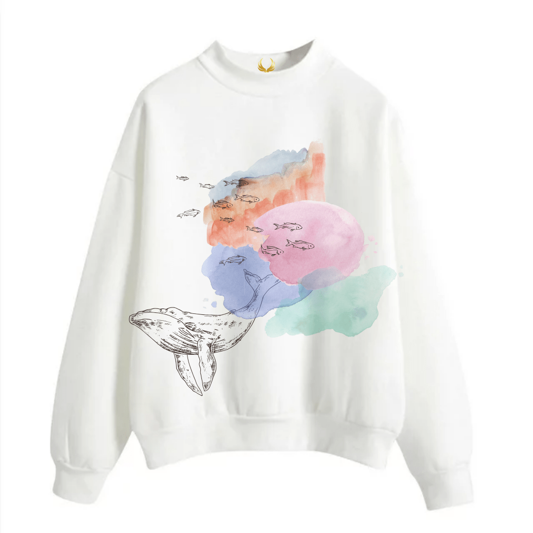 Women's Warm Sweatshirt Without Hood with Beauty of Sea Print