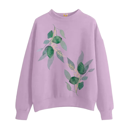Women's Warm Sweatshirt Without Hood with Lovely Flowers Print